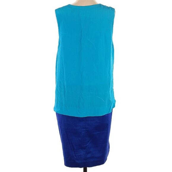 Suzi Chin Maggy Boutique 100% Silk Blue Color Blocked Draped Sleeveless Dress 8 - Picture 2 of 11